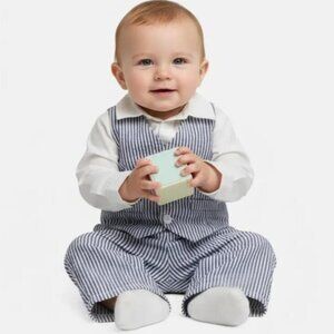 NWT Carter's Baby Boys 3-Piece Bodysuit Seersucker Pinstriped Vest Pants Set 12M